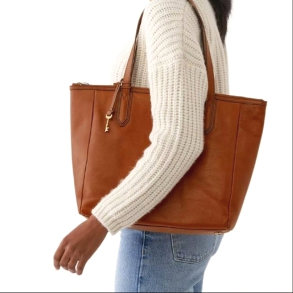 Fossil Brown Leather Tote Bag Purse Shopper - Picture 3 of 17